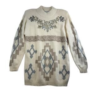 Vtg 90s Santoria Sz M Knit Tunic Sweater Cottagecore Grannycore Silk Angora Wool
